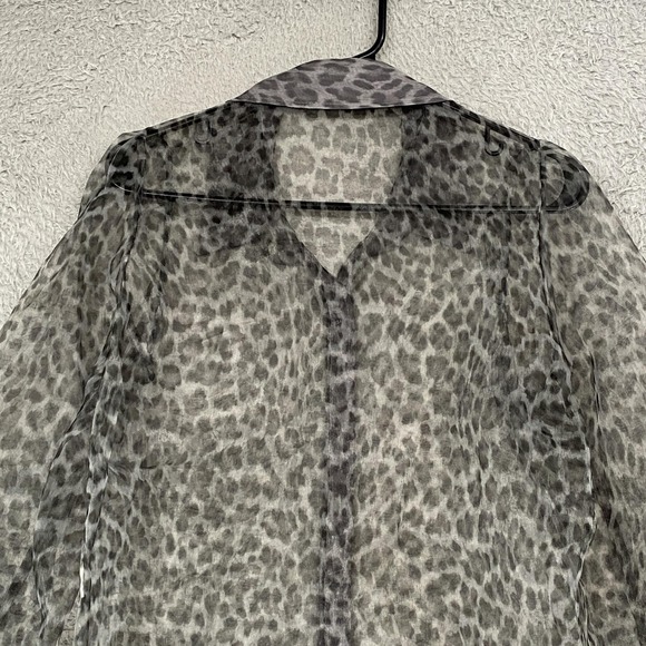 Zara Sheer Leopard Button Up Top Womens Small Gray Cropped Balloon Sleeve Y2K - Picture 9 of 13